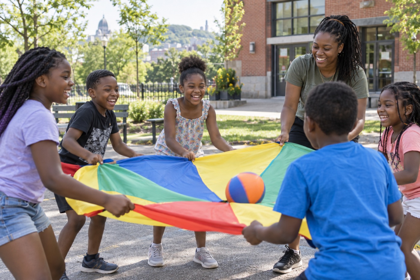 Des enfants participent à une activité de plein air