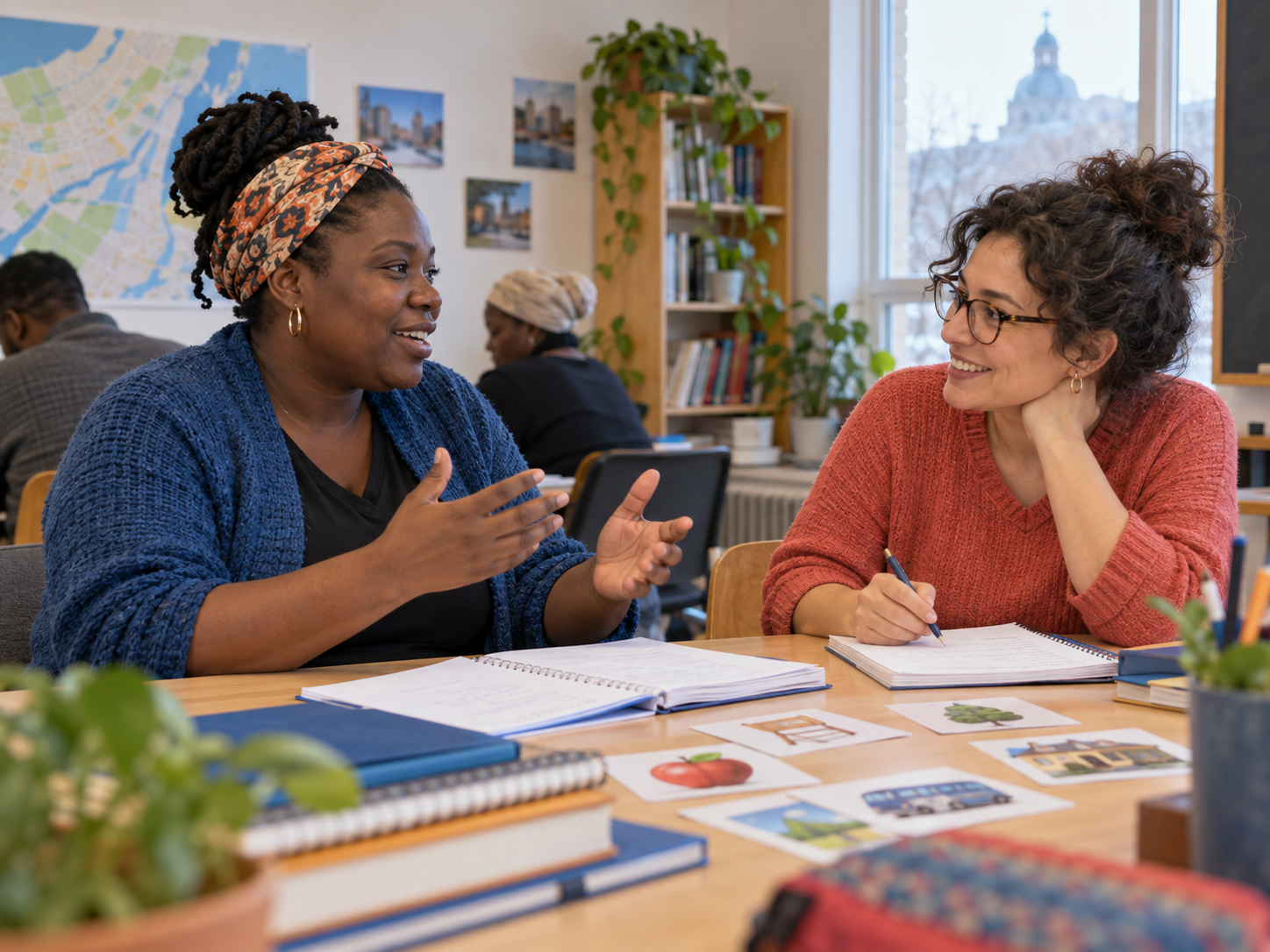 Une formatrice accompagne une personne dans ses apprentissages