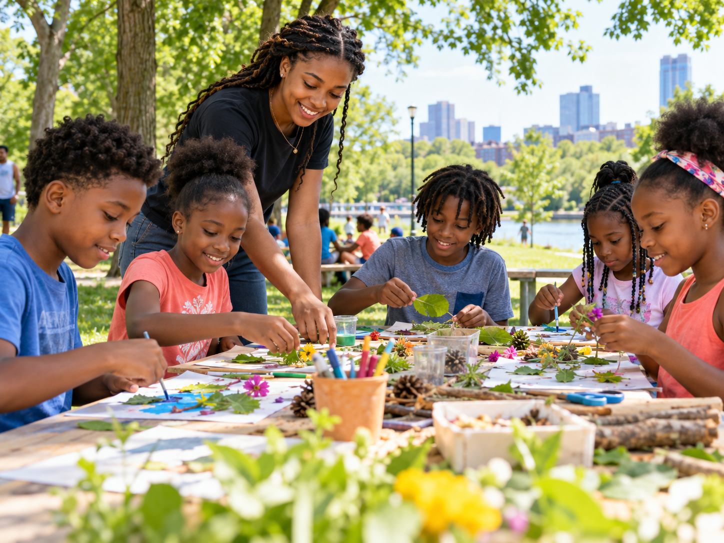 Des enfants participent à une activité de plein air